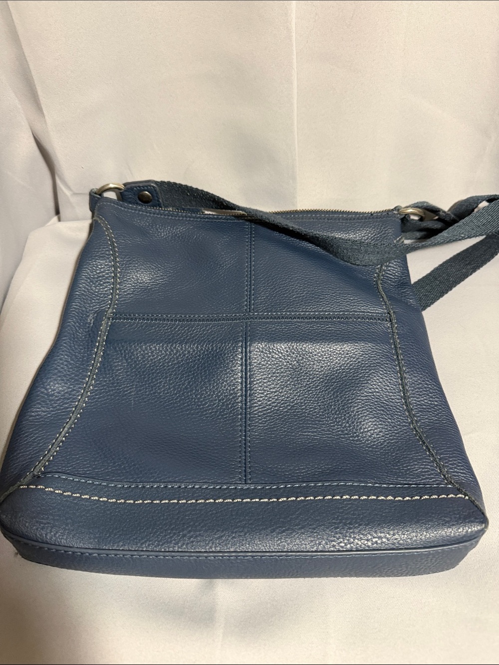 The Sak Blue Pebbled Leather Crossbody with Stitch Paneling - Picture 2 of 5